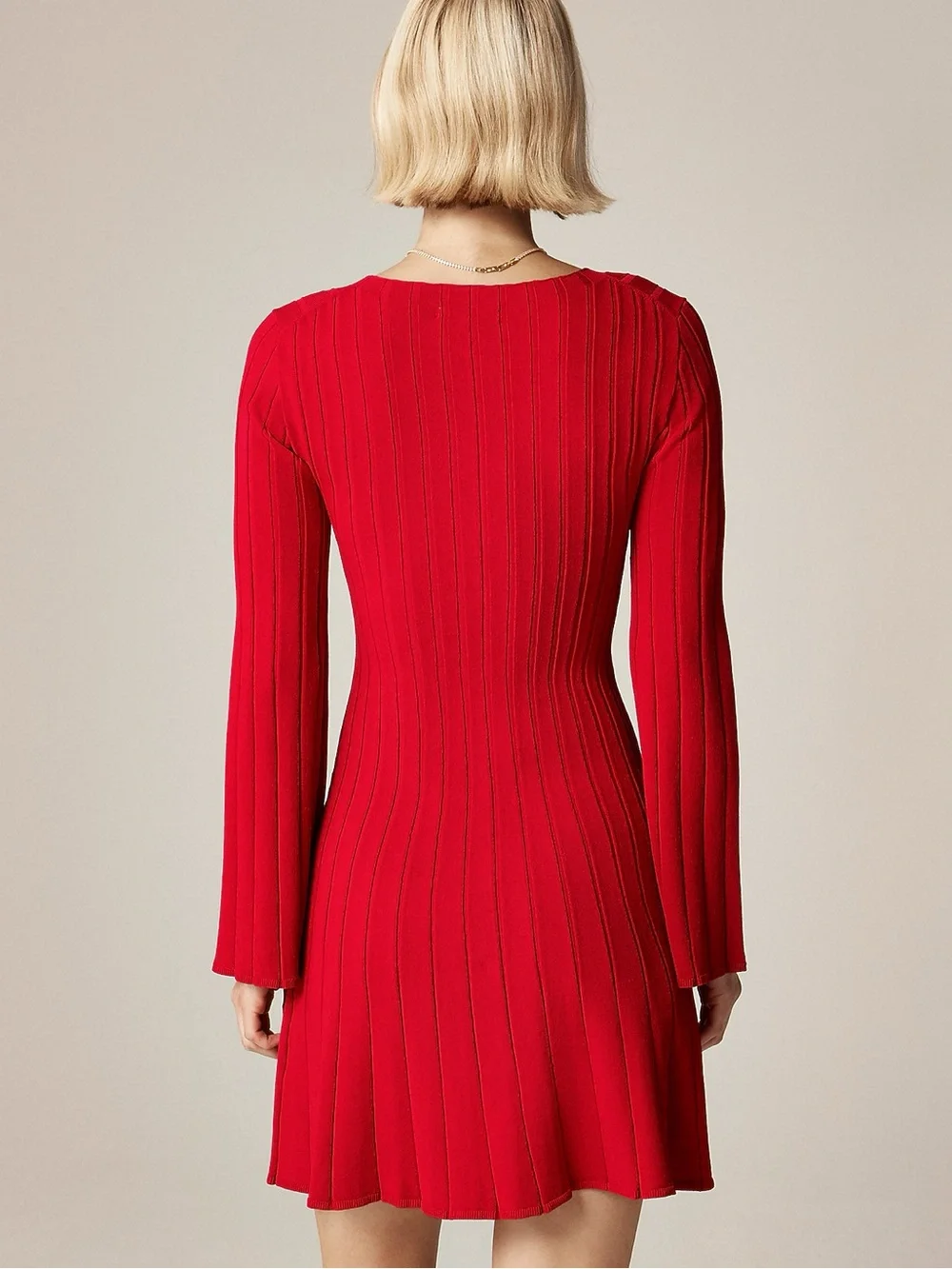 J. Crew Red Long-Sleeve Pleated Knit Dress